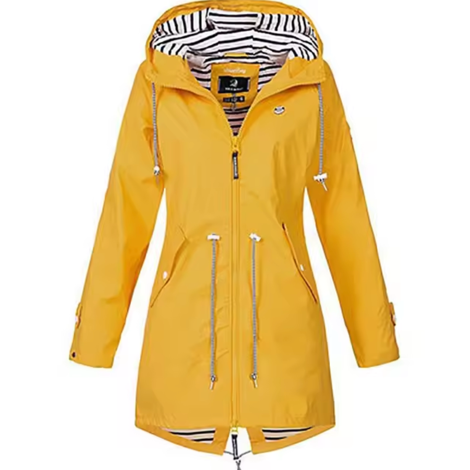 Women's Raincoat - Waterproof Long Model - Adjustable Waist - Hood with Lining