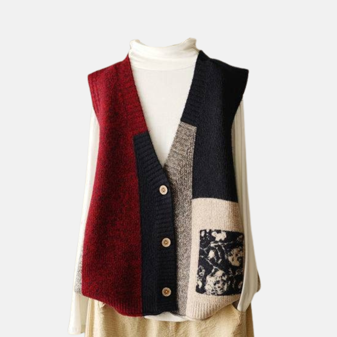 Knit Blend Loose Fit Patchwork Vest
