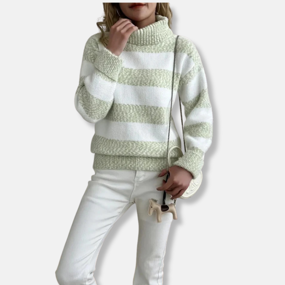 Ribbed Turtleneck Plush Knit Sweatshirt
