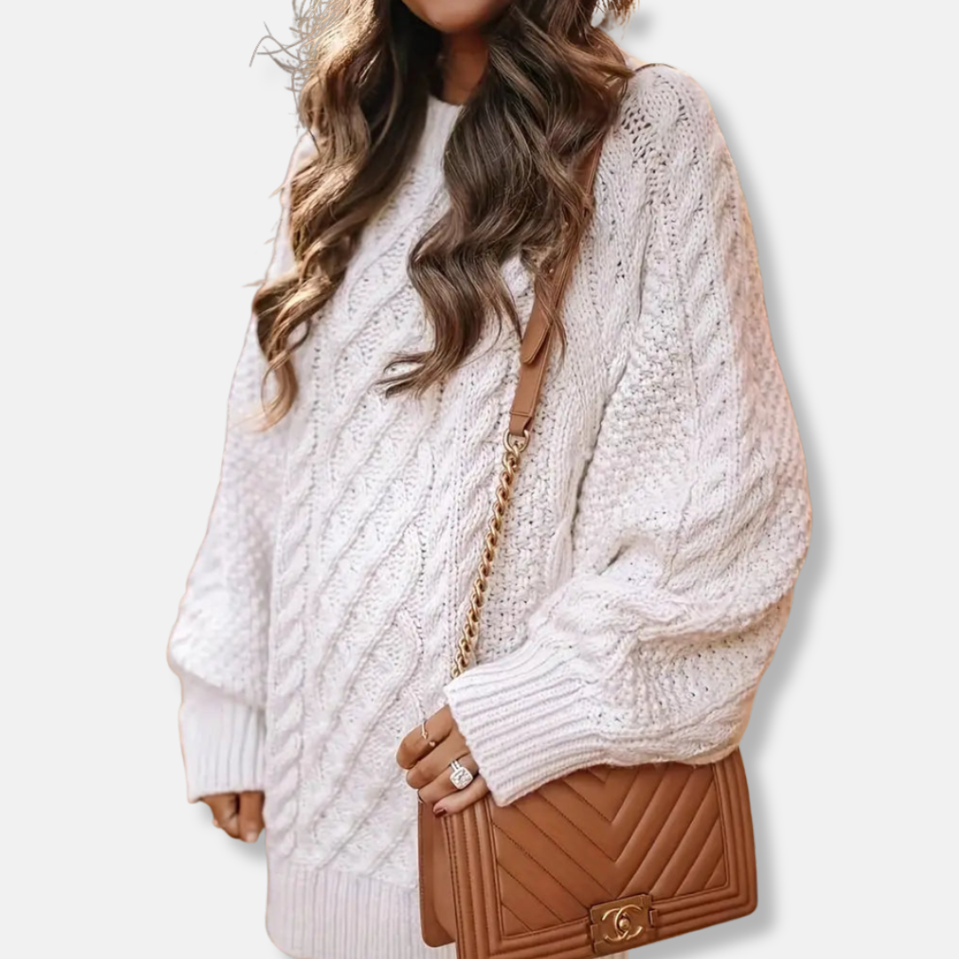 Oversized Wool Cable Knit Sweater Dress