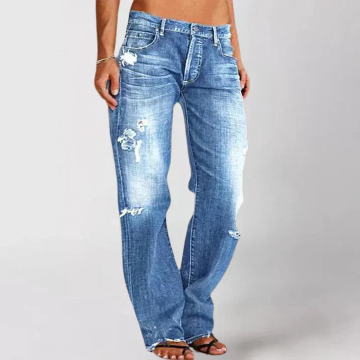 Distressed Relaxed Fit Mid Waist Jeans