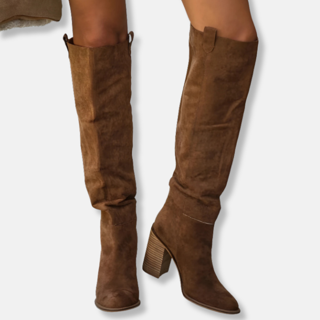 Faux Suede Knee-High Chunky Heel Boots