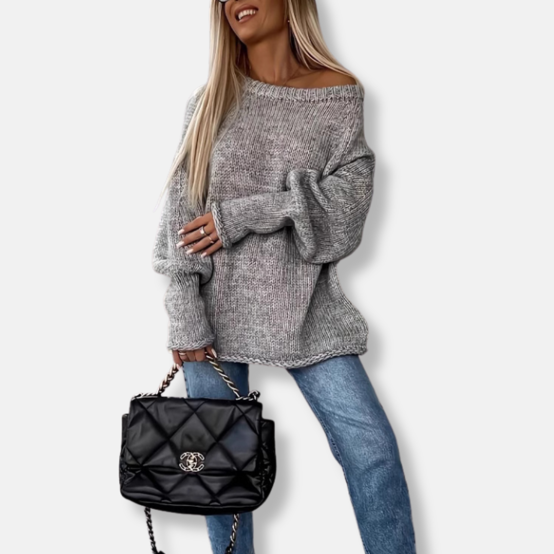 Chunky Knit Oversized Off-Shoulder Balloon Sleeve Sweatshirt