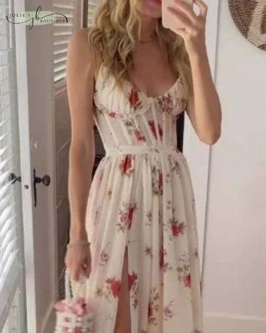 Women's Maxi Dress - Sleeveless with Spaghetti Straps - Deep Neckline - Elegant Cut