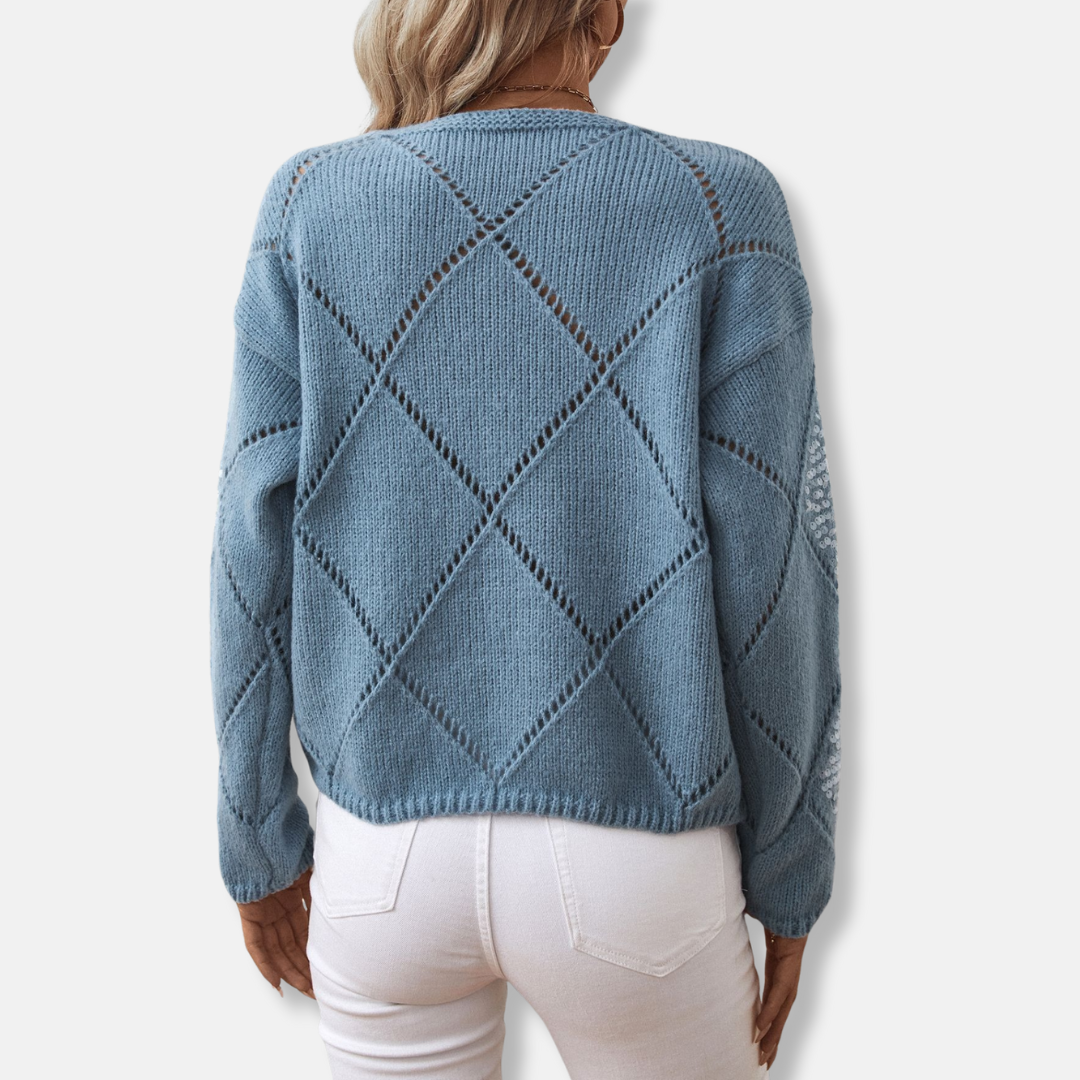 Diamond Openwork Sequin Sleeve Knitted Sweatshirt