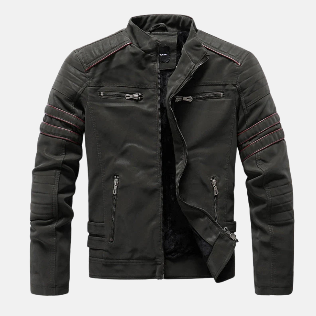 Faux Leather Slim Fit Ribbed Panel Jacket