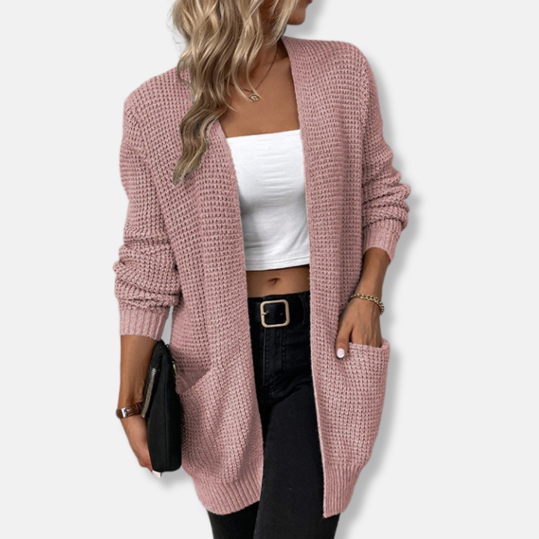 Waffle Knit Relaxed Open Front Cardigan