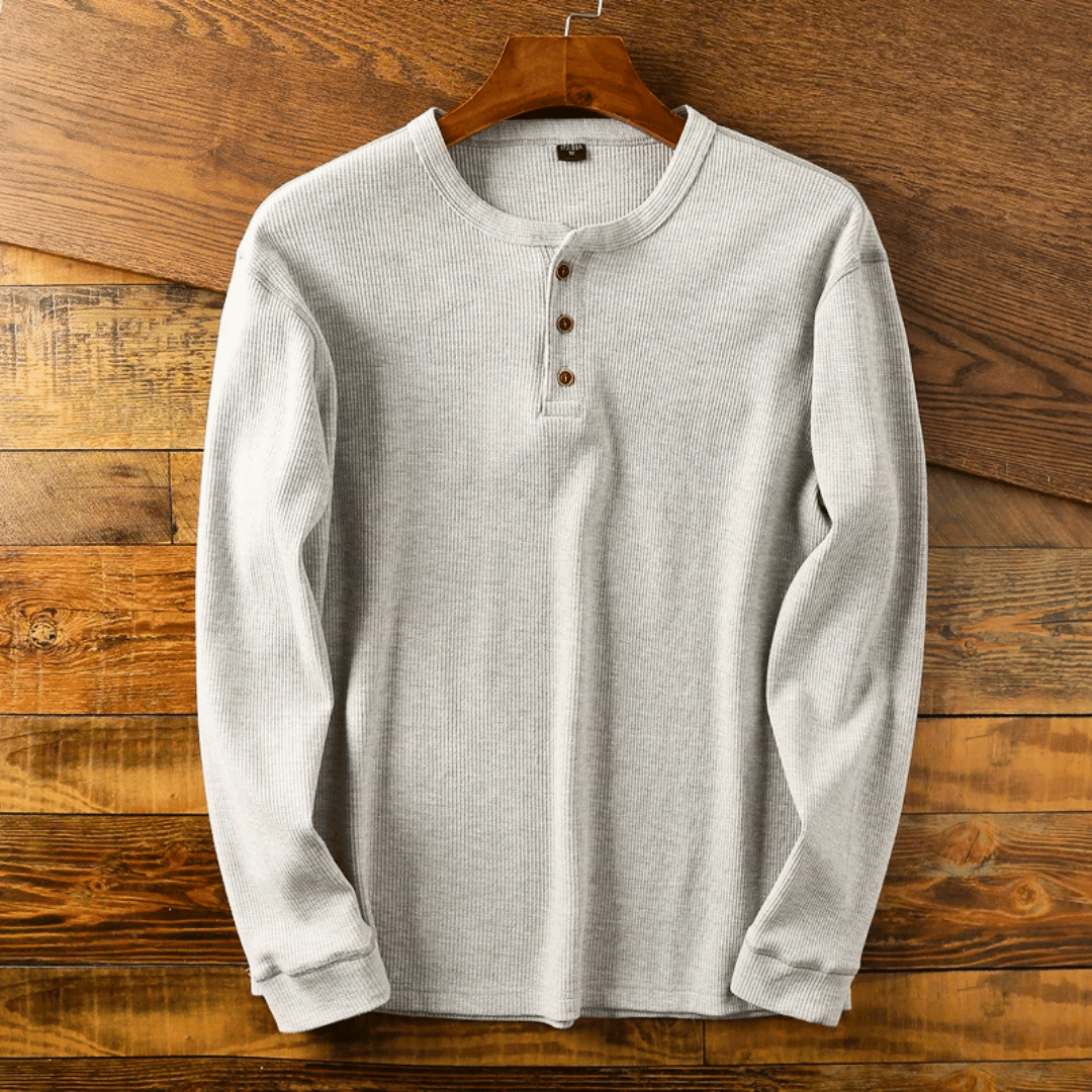 Soft Breathable Cotton Long Sleeve Henley T-Shirt