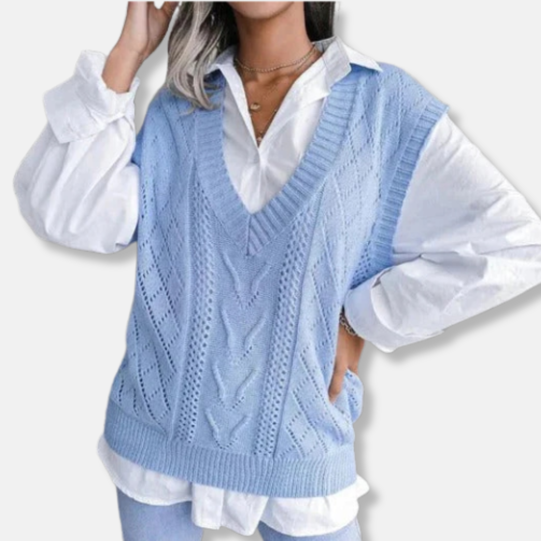 Cotton Blend Relaxed Fit Cable Knit Knitted Vest