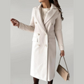 Women's Long Coat - Wool Blend - Double Breasted - Tailored Fit - Notch Lapel