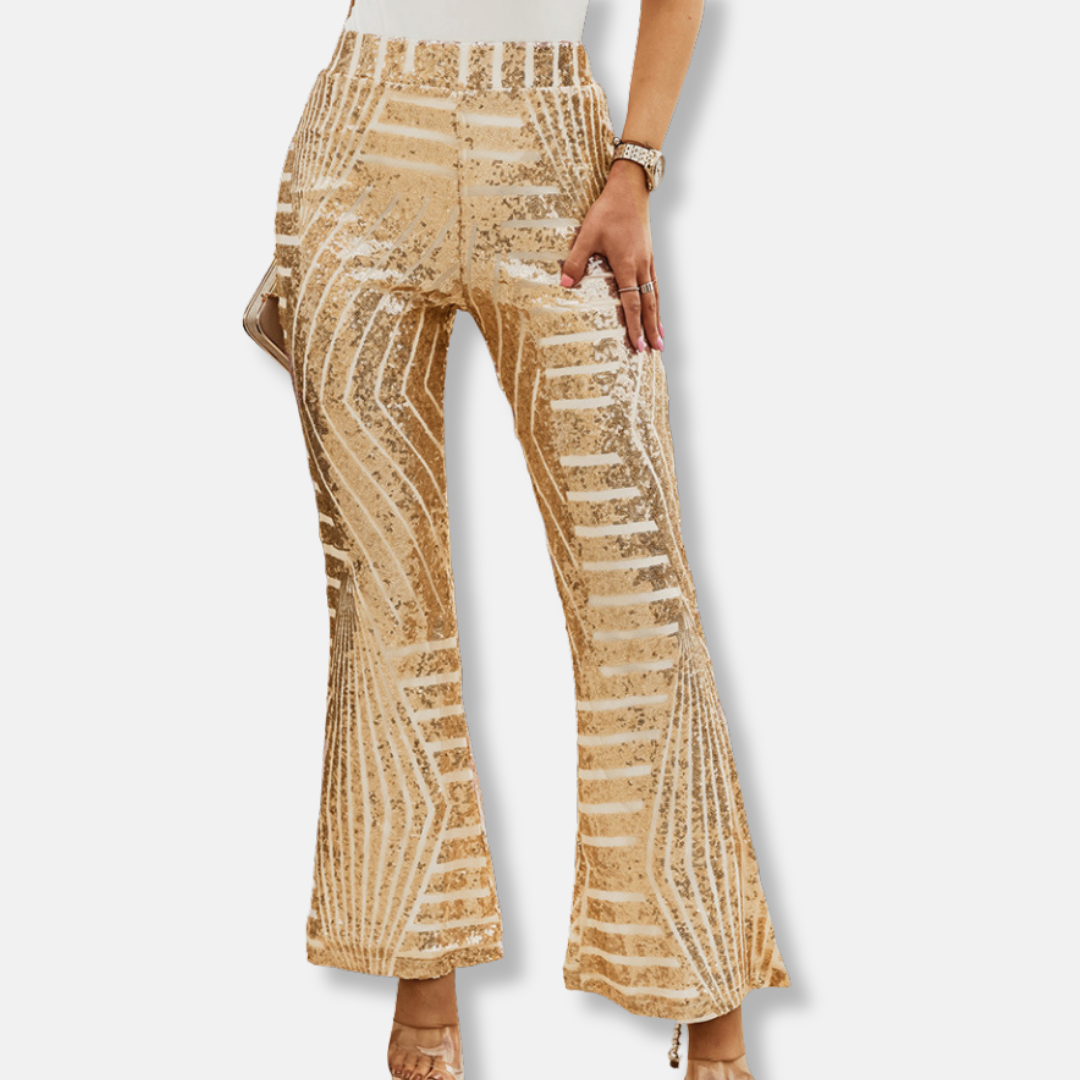 Sequin Embellished High Waisted Wide Leg Pants