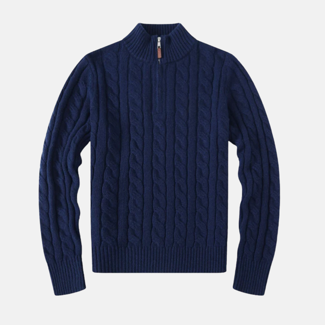 Cotton Blend Cable Knit Half-Zip Sweater