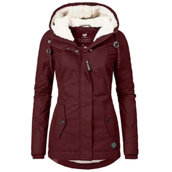 Women's Parka Jacket - Long Tailored Fit - Water-Repellent - Lined with Soft Insulation - Hood with Drawstring