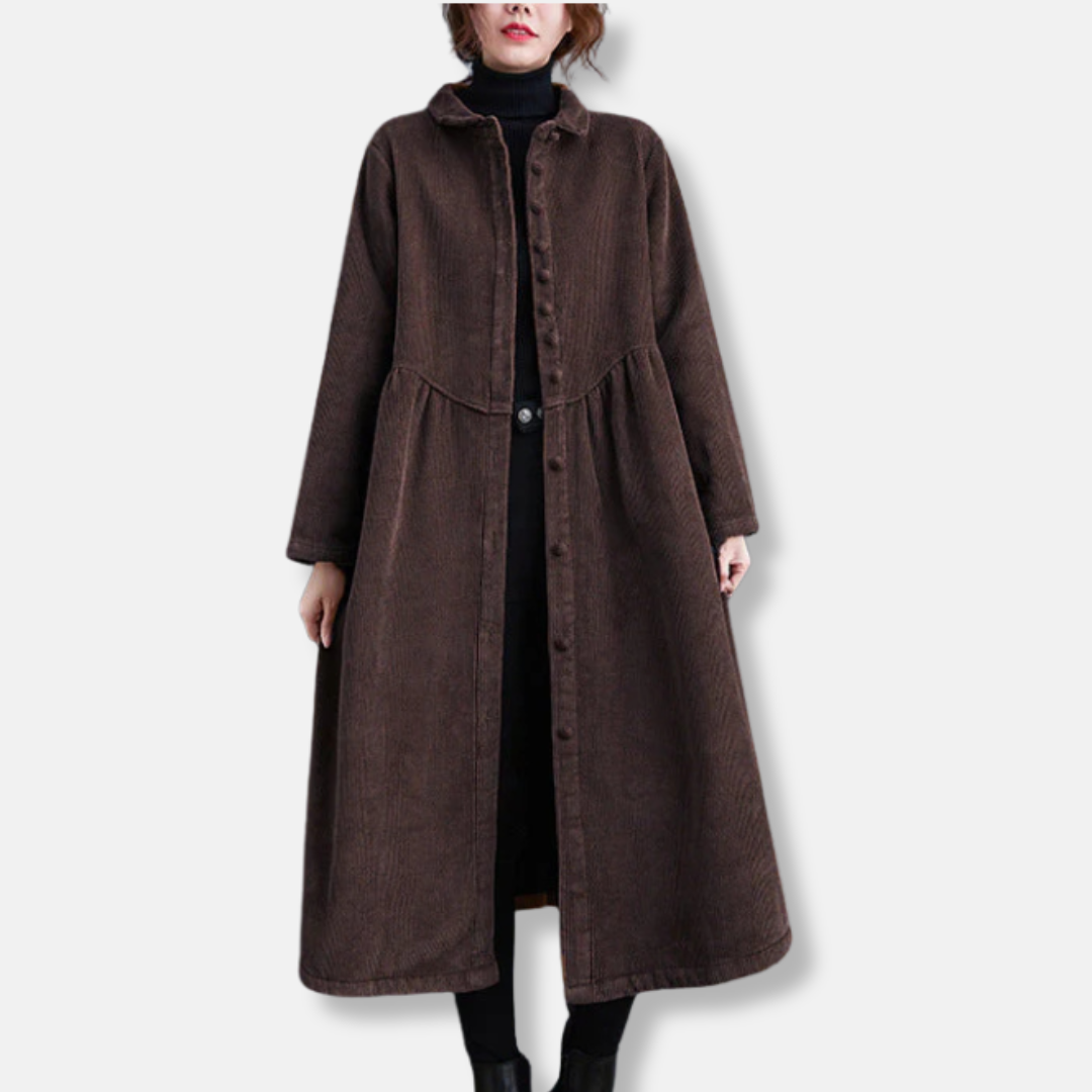 Corduroy A-Line High Neck Long Coat