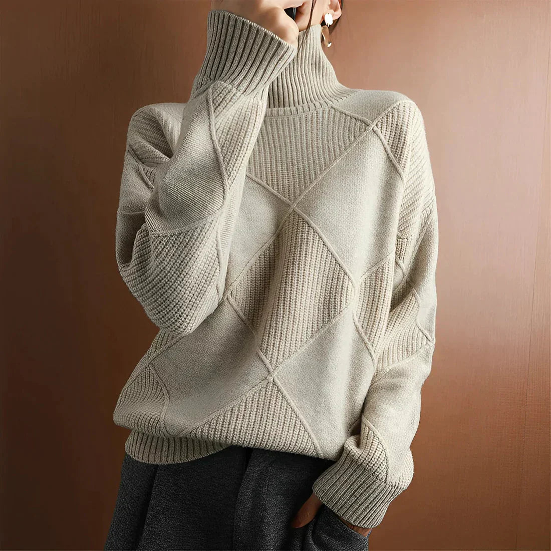 Wool Blend Oversized High Neck Pullover Sweater