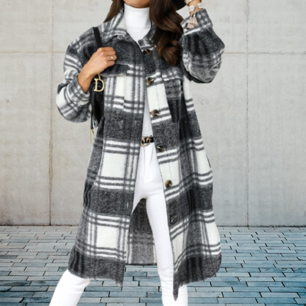 Checked Long Silhouette Wool Coat