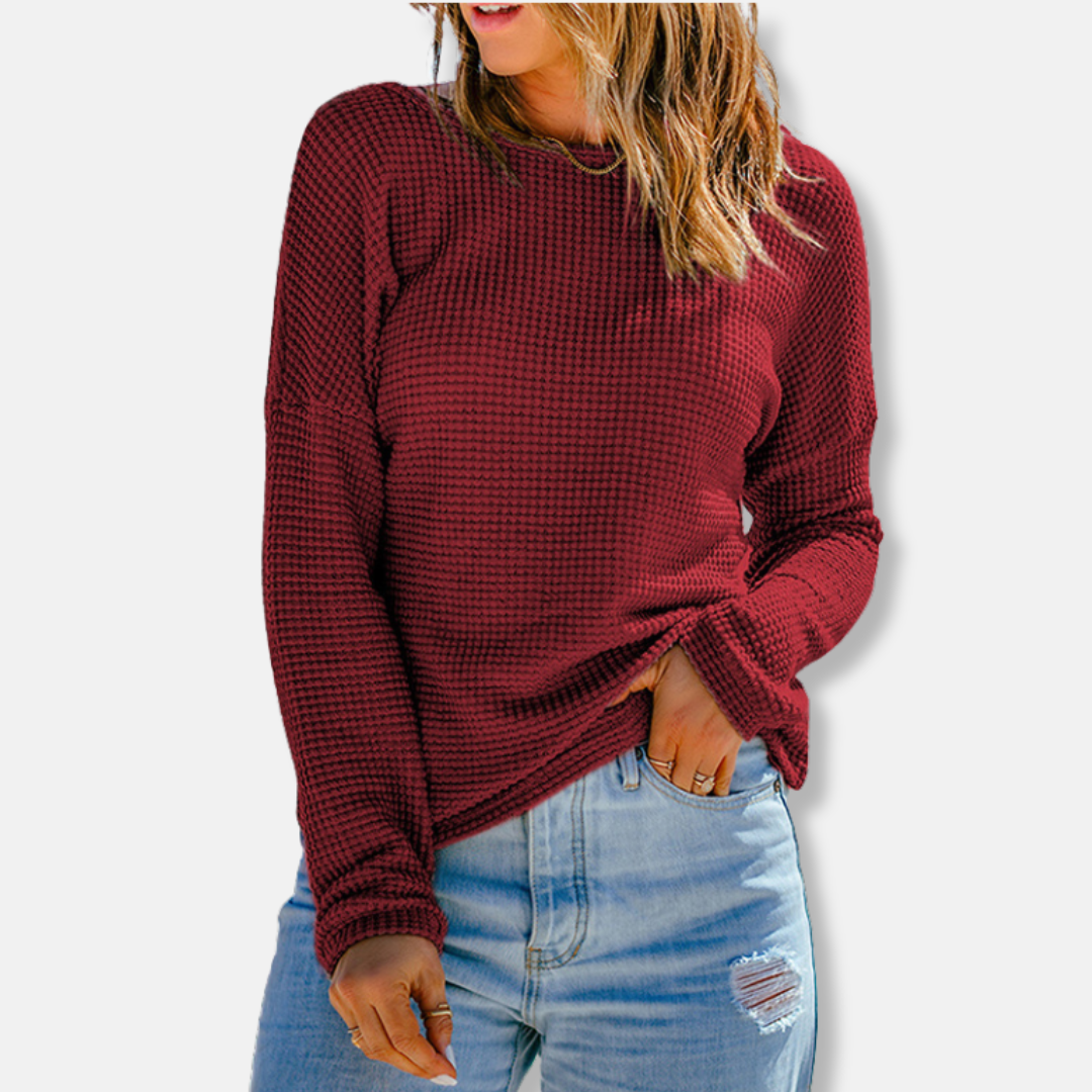 Waffle Knit Relaxed Fit Drop Shoulder Top
