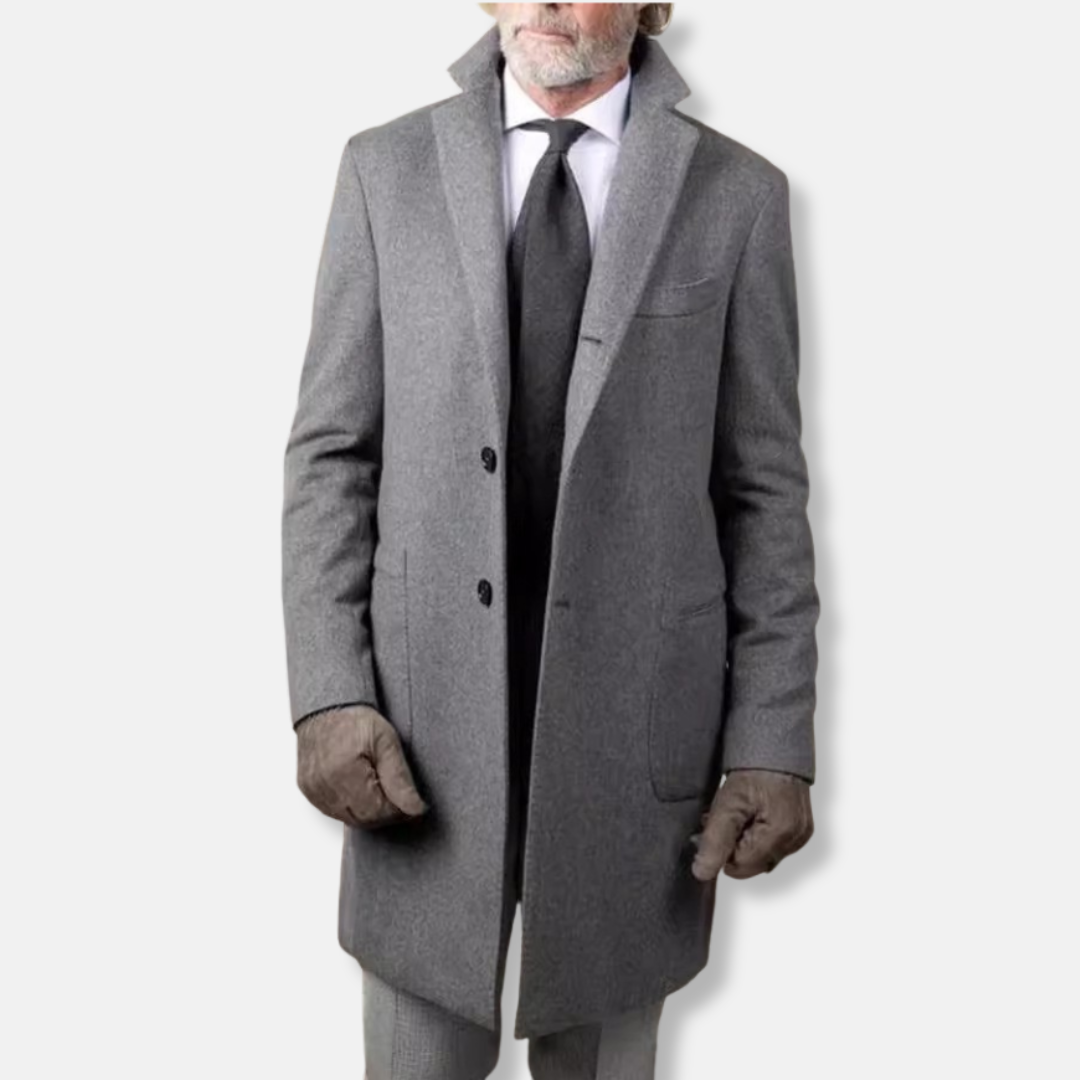 Tailored Structured Wool Blend Overcoat
