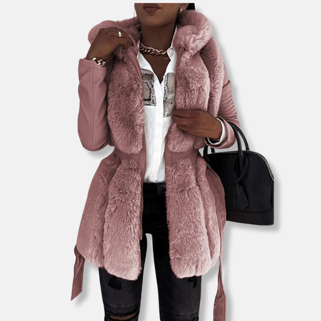 Faux Fur Collar Belted Tailored Jacket