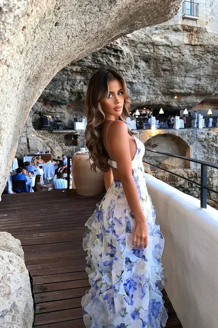 Dress for Women – Maxi – Slim Fit – Ruched Skirt – Breathable Floral Fabric