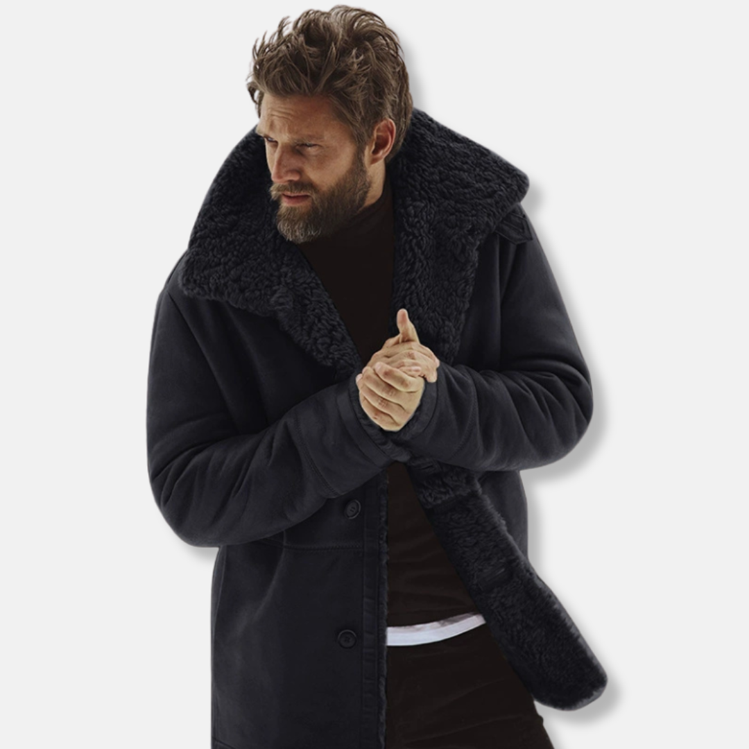 Shearling Lined Relaxed Fit Wool Blend Coat