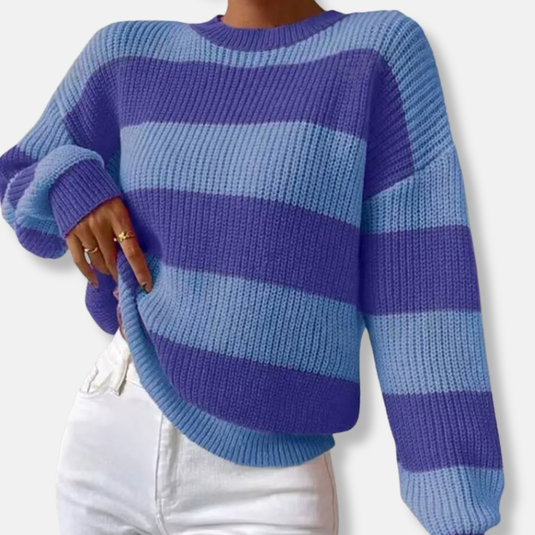 Striped Ribbed Knit Balloon Sleeve Sweatshirt