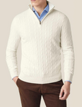 Men's Sweater in Cable Knit – Wool Blend – Half Zipper – Smart Casual Fit