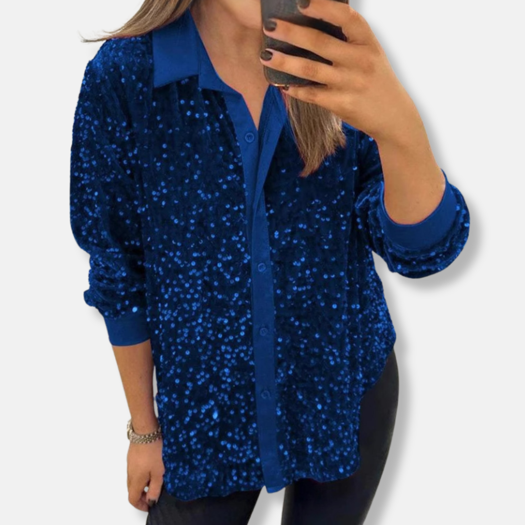 Sequin Relaxed Fit Button-Up Shirt