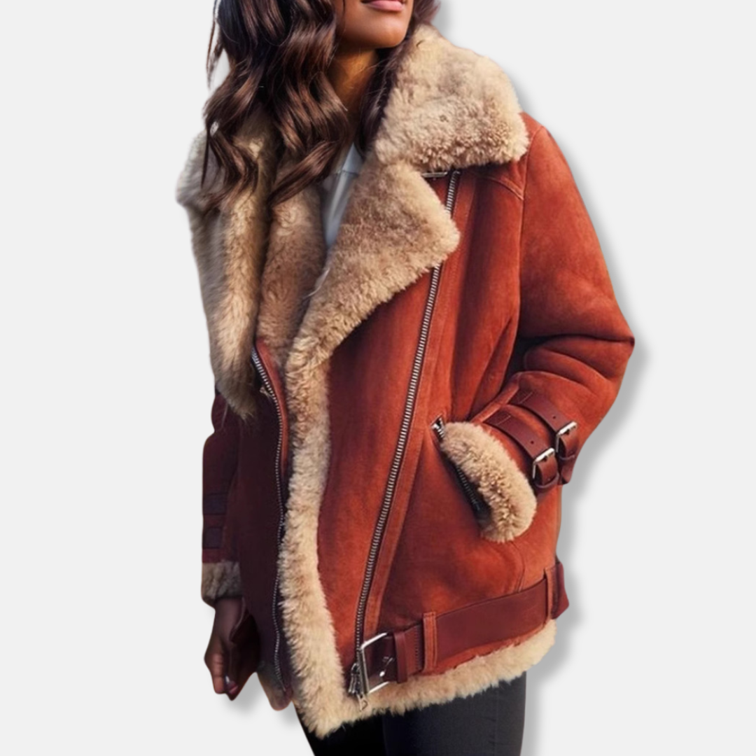 Faux Fur Collar Buckle Accent Coat