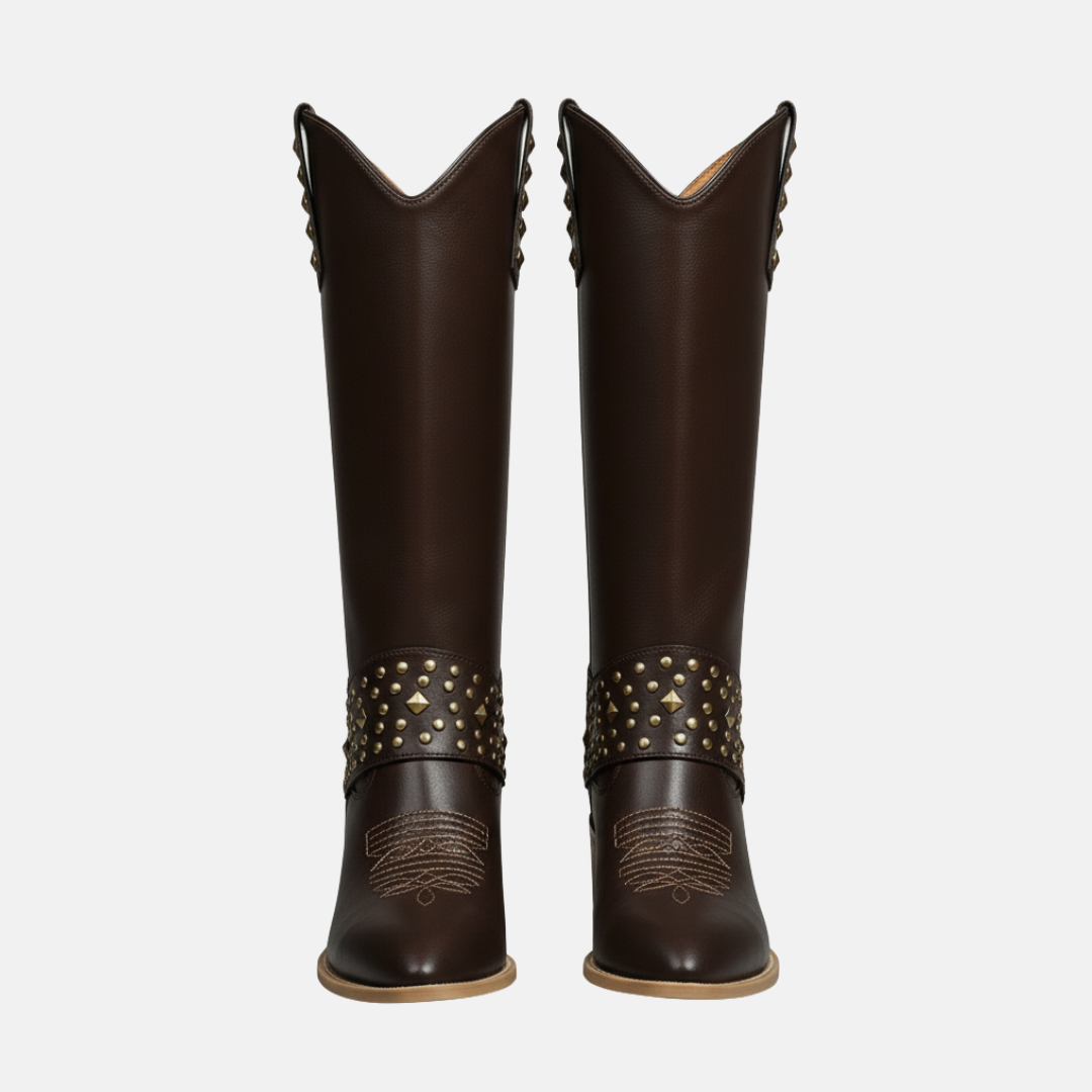 Faux Leather Studded Knee-High Boots