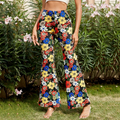 Women's Sectioned Pants - High Waist - Floral Pattern - Retro Flared Design