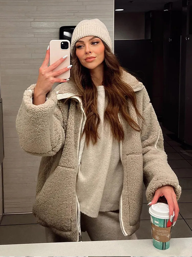 Oversized Fit High Collar Fleece Coat