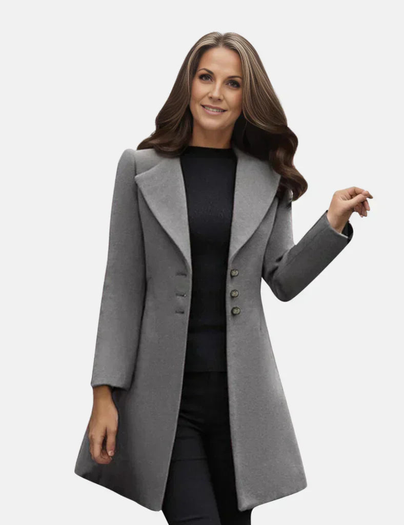 Women's Coat - Tailored Fit - Knee Length - Single-Breasted with Button Closure
