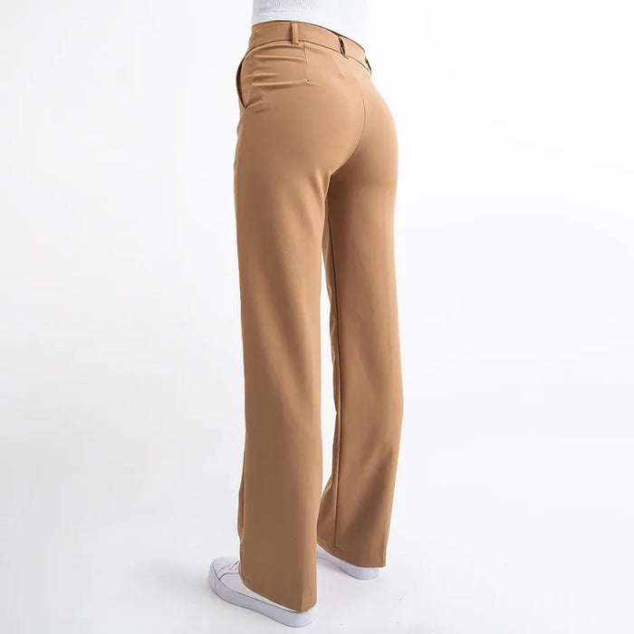Women's Suit Pants - High-Waisted - Wide Legs - Elegant with Pockets