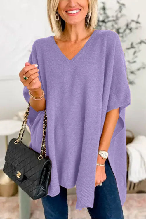 Women's Poncho Top - Soft Knit - Loose Fit - V-Neck Draped Design