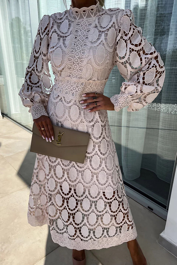 Lace A-line Long Sleeve Midi Dress