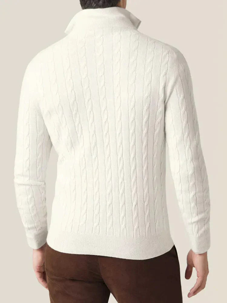 Men's Sweater in Cable Knit – Wool Blend – Half Zipper – Smart Casual Fit
