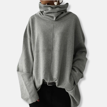 Cotton Blend Oversized Draped Cowl Neck Sweatshirt