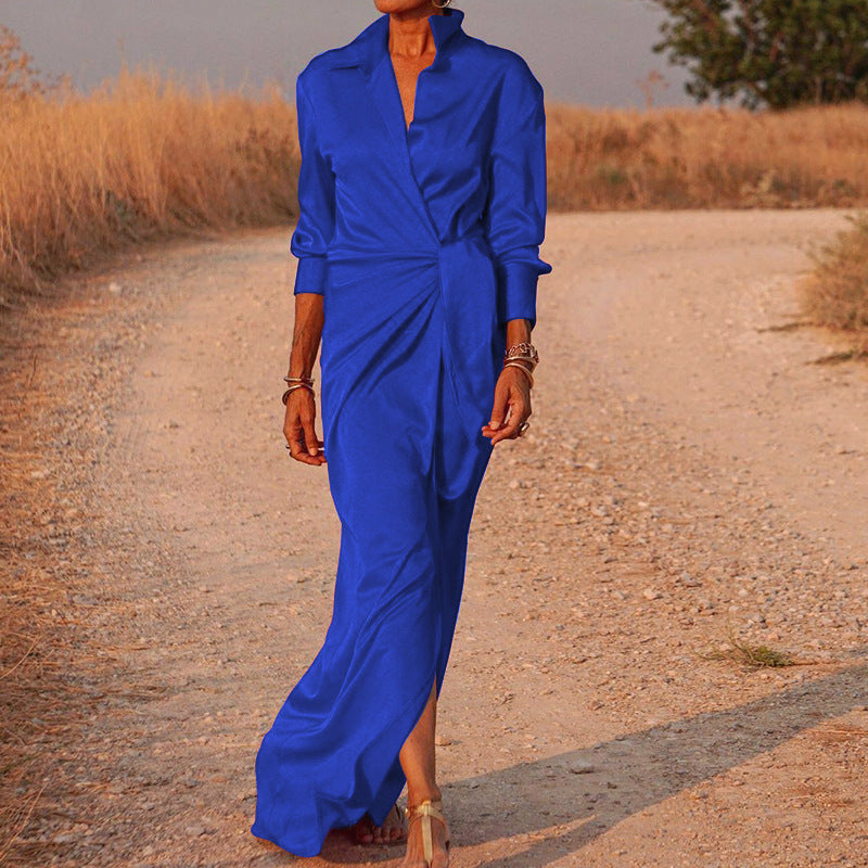 Women's Maxi Dress - Wrap Design - V-Neck - Long Sleeves - Elegant and Lightweight
