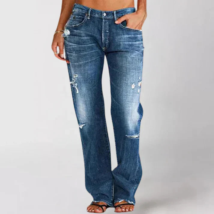 Distressed Relaxed Fit Mid Waist Jeans