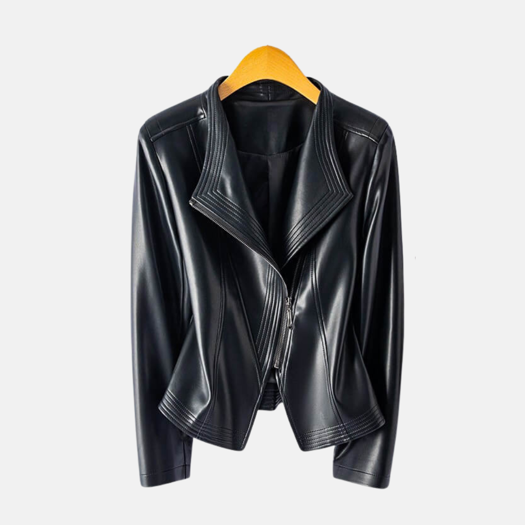Faux Leather Cropped Asymmetrical Jacket