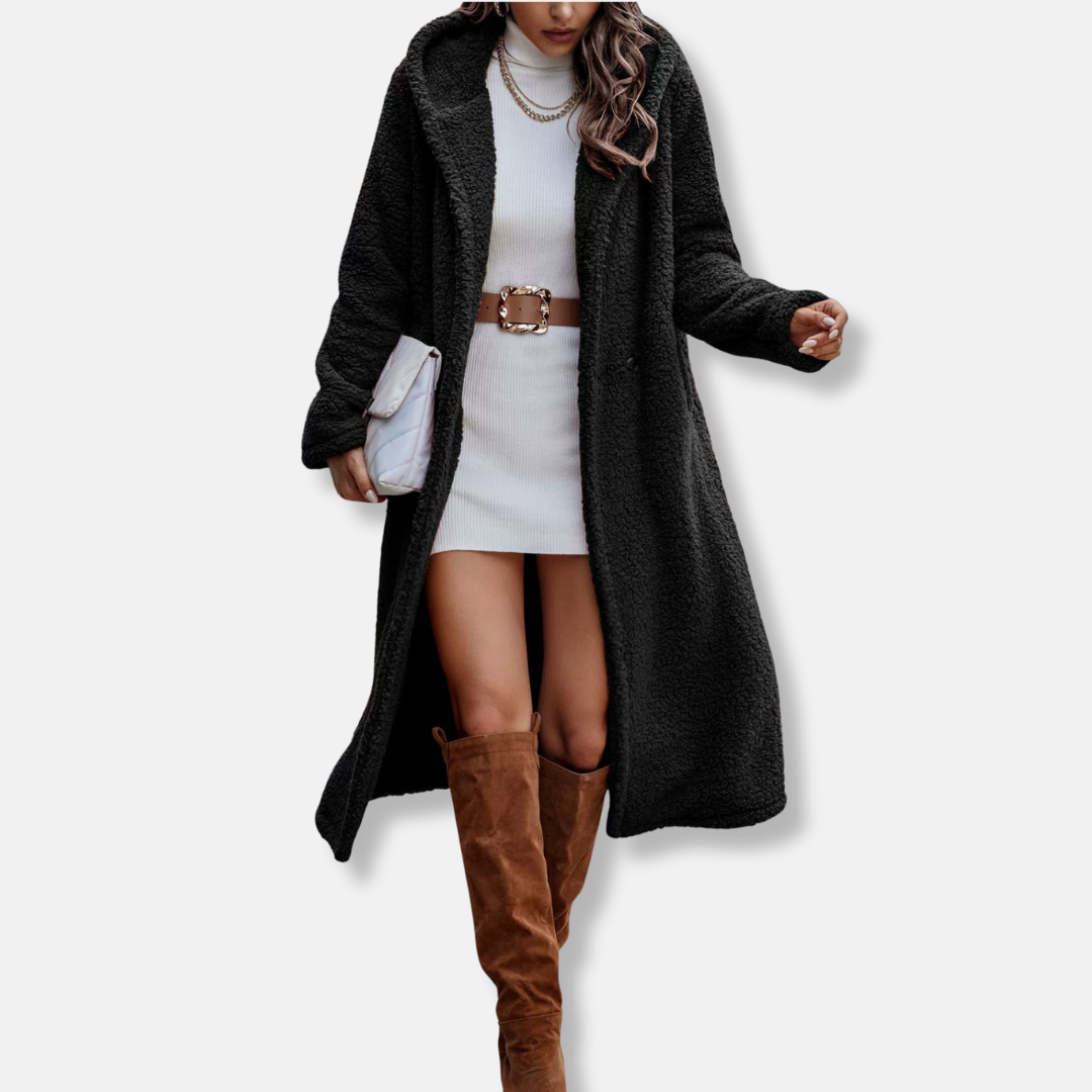 Plush Hooded Relaxed Fit Long Coat