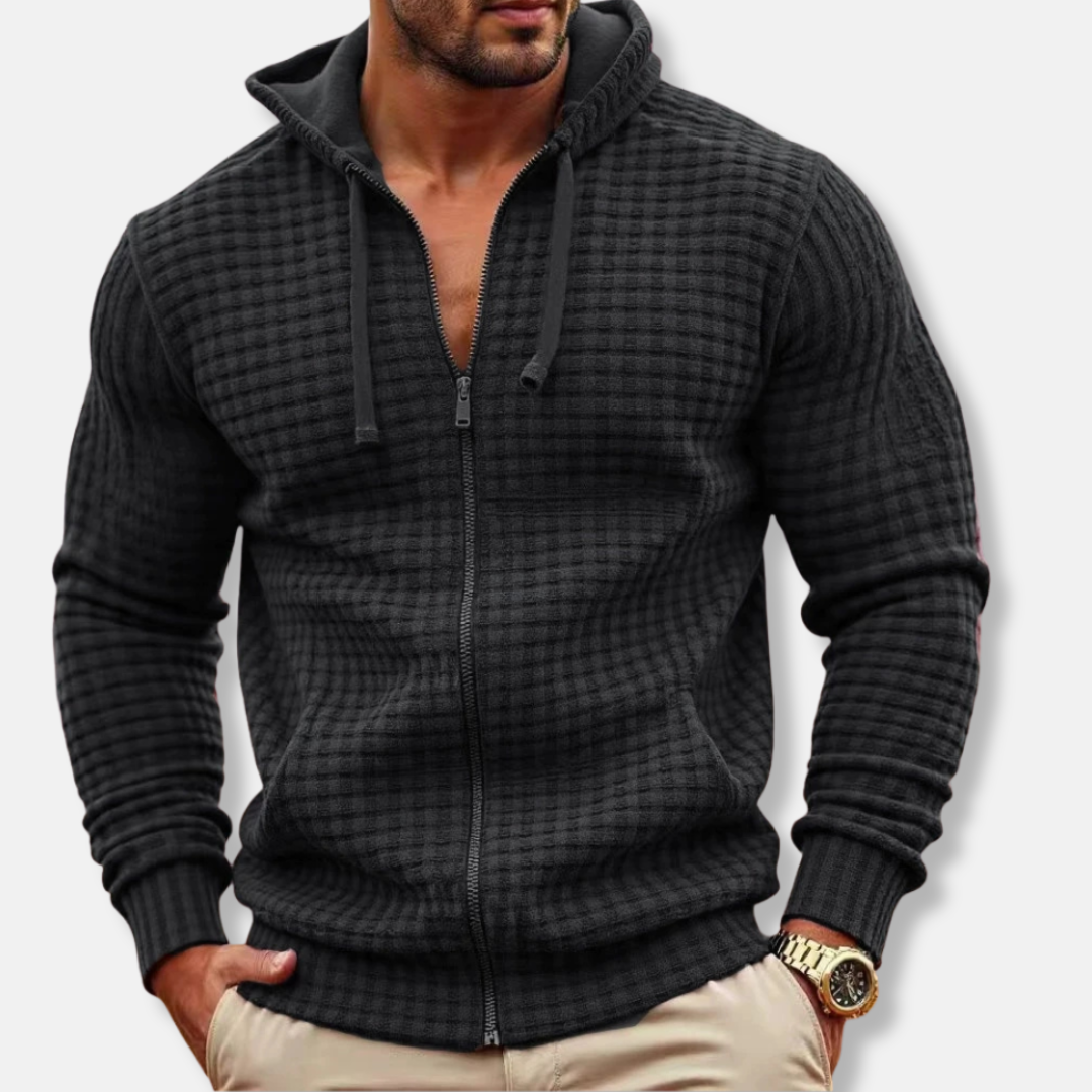 Cotton Blend Zip Front Regular Fit Hooded Sweatshirt