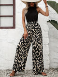 Women's Pants - High-Waisted with Elastic - Wide Leg - Trendy Animal Print
