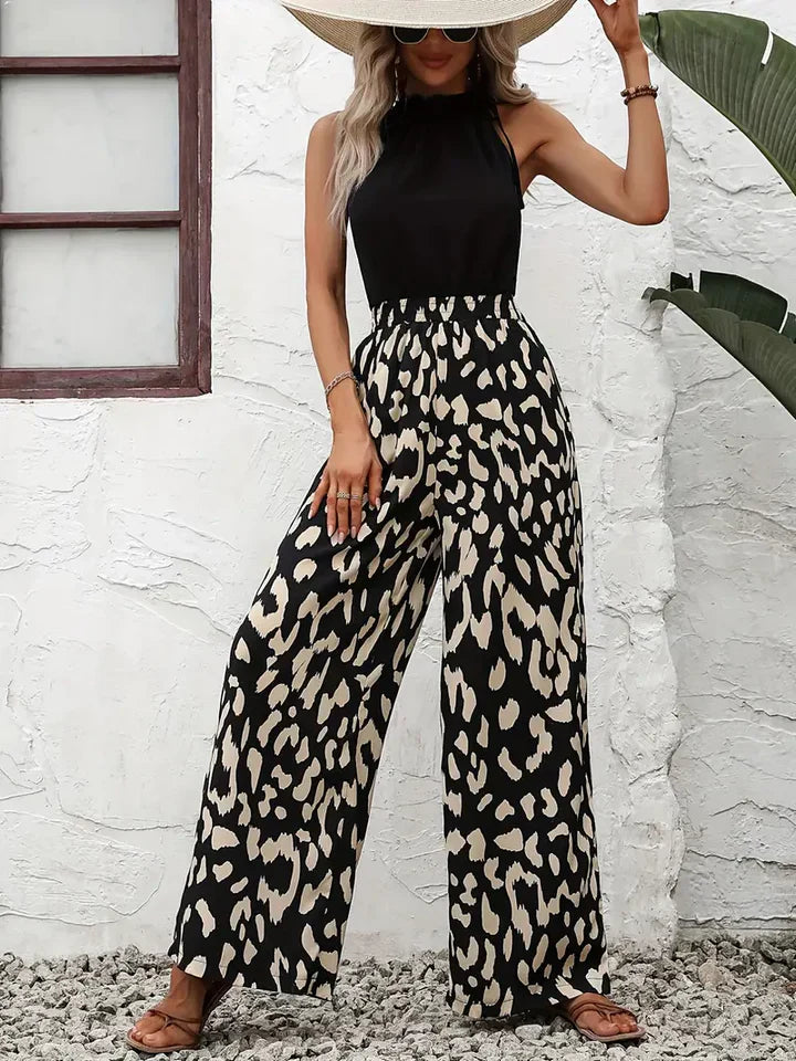 Women's Pants - High-Waisted with Elastic - Wide Leg - Trendy Animal Print