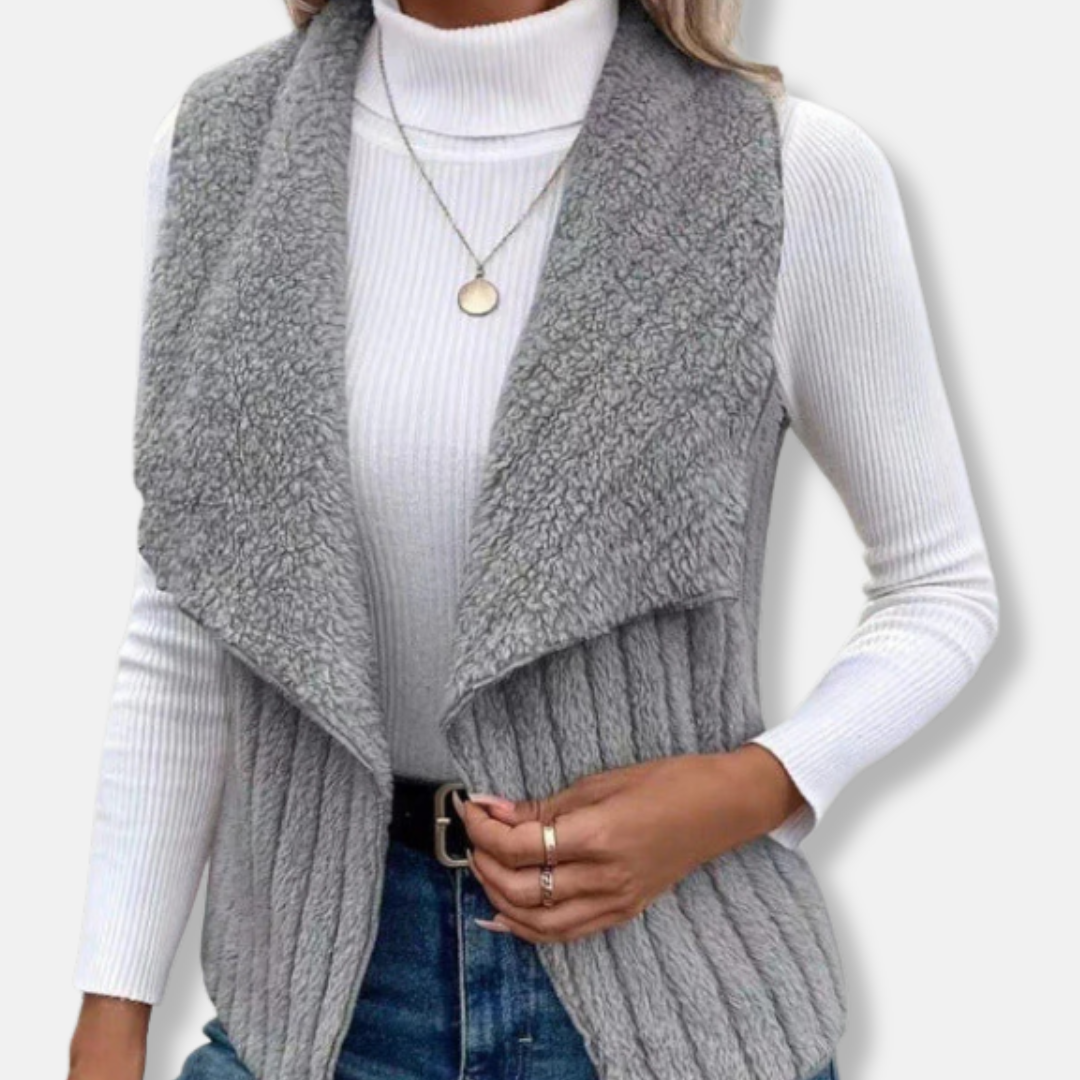 Knit Blend Shawl Collar Hip Length Vest