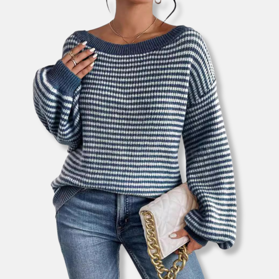 Boat Neck Lantern Sleeve Sweater