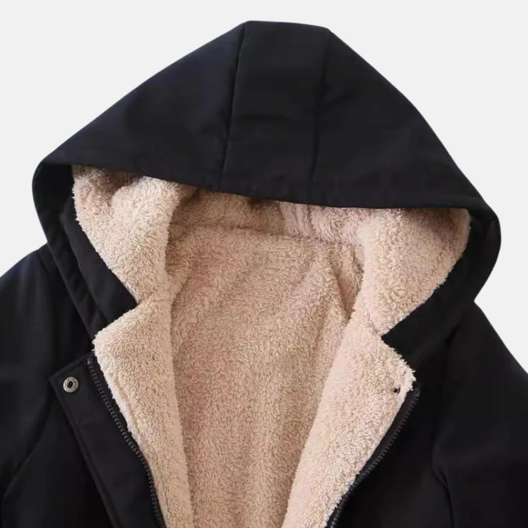 Plush Lined Hooded Drawstring Waist Parka Jacket