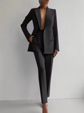 Women's Suit - Tailored Double-Breasted Blazer - High-Waisted Suit Pants
