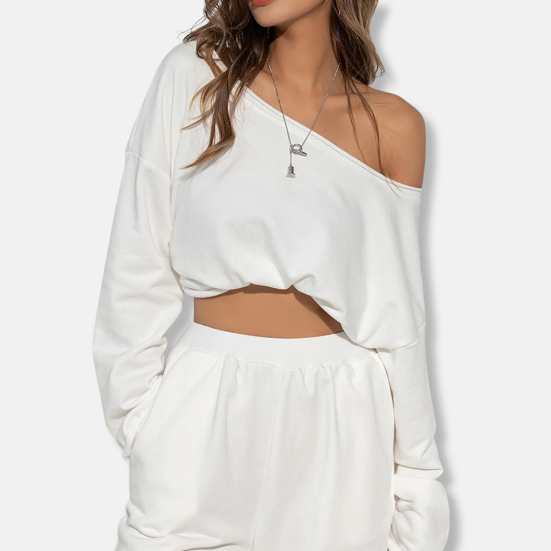 Soft Knit Relaxed Off-Shoulder Sweatshirt